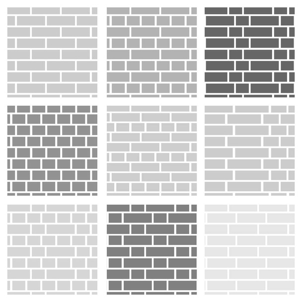 Grey brick wall background. Set of seamless vector patterns. Different types of bricklayers & masonry. Stretcher, running & english bond. - Vector, Image