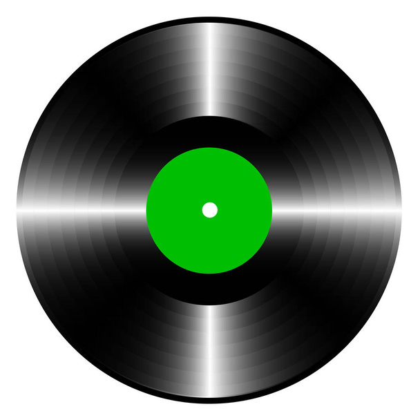 vector image of a long-playing vinyl record with a green label - Vektör, Görsel