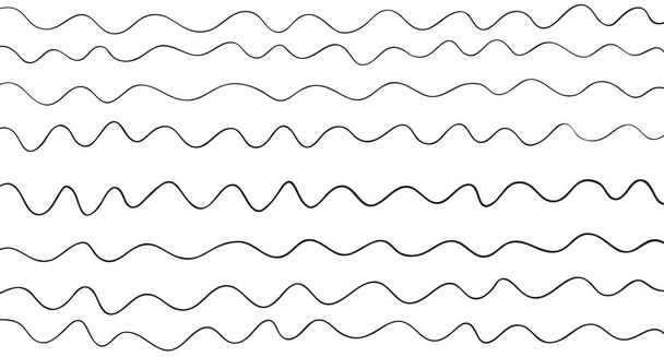 Pattern with waves. Universal texture. Abstract dinamic background. Doodle for design. Lineal wallpaper. Black and white illustration - Vector, Image