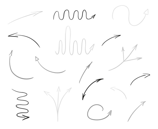 白地に手描きのインフォ グラフィック要素。抽象的な矢印。ライン アート。異なった印のセットです。黒と白のイラスト。作品の落書き - ベクター画像