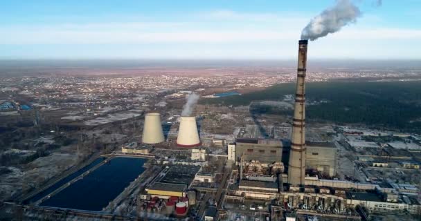 Garbage incineration plant. Waste incinerator plant with smoking smokestack. The problem of environmental pollution by factories - Footage, Video