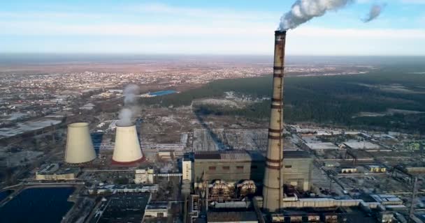 Garbage incineration plant. Waste incinerator plant with smoking smokestack. The problem of environmental pollution by factories - Footage, Video