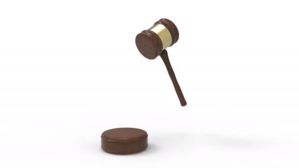 Wooden judge gavel pounded on soundboard isolated on white background. Law concept animation video. 3D Illustration - Footage, Video