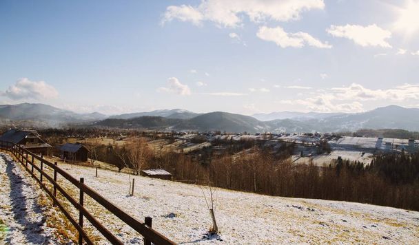 winter landscape of Mikulichyn village, Carpathian mountains  - Photo, Image