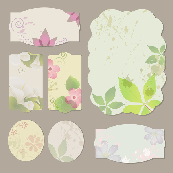 Collection of floral retro grunge labels, banners and emblems - Vector, Image