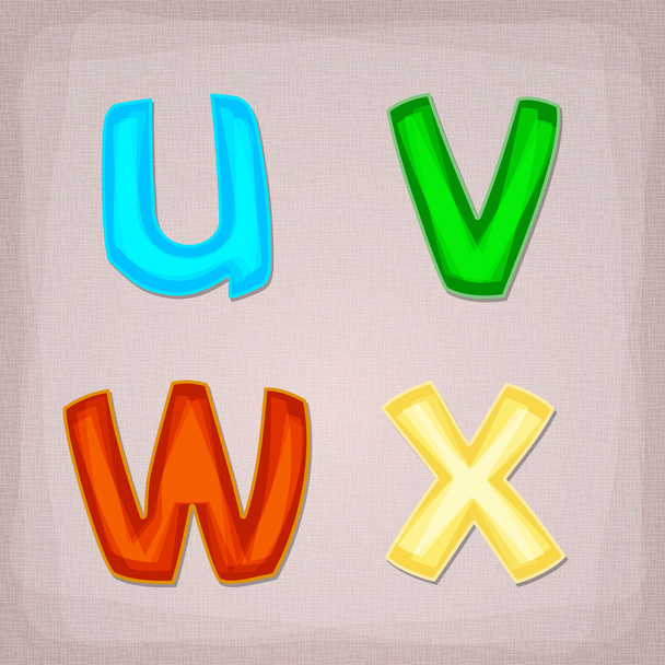 wektor kolorowe czcionki. u, v, w, x - Wektor, obraz