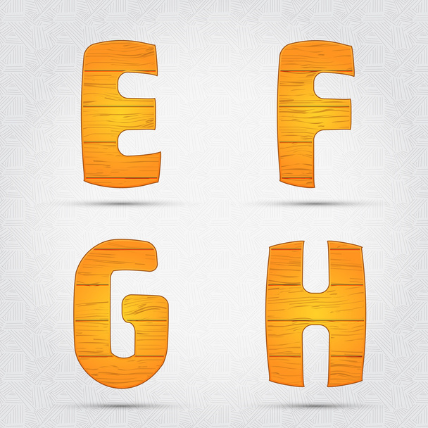 Wooden vector font. E, F, G, H - Vector, Image