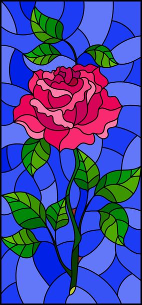 Ілюстрація у вітражному стилі квітка рожевої троянди на синьому фоні
 - Вектор, зображення