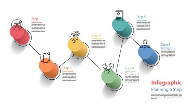 Infographic element ontwerp 6 stap, infochart planning - Vector, afbeelding