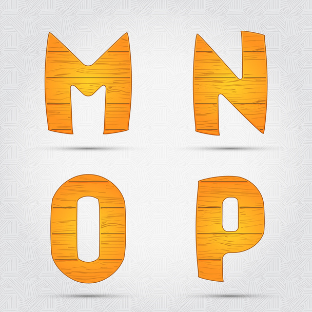 Wooden vector font. M, N, O, P - Vector, Image