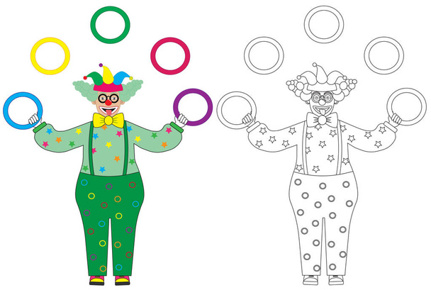Anillos divertidos payaso malabarismo, colorido y libro para colorear. Ilustración vectorial
 - Vector, Imagen
