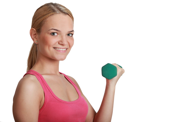 Young Woman with Dumbbell - 写真・画像