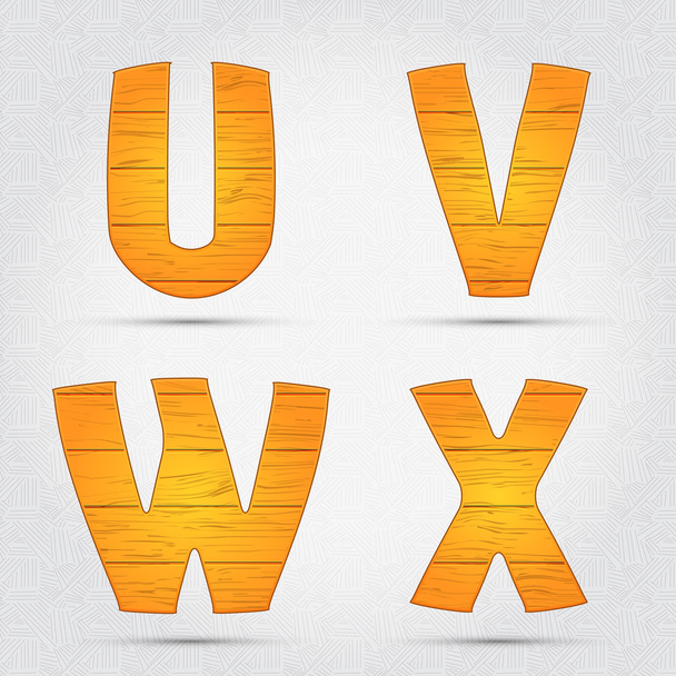 Wooden vector font. U, V, W, X - Vector, Image