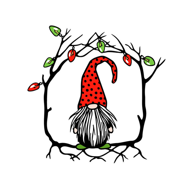Ručně kreslené vánoční gnome - Vektor, obrázek