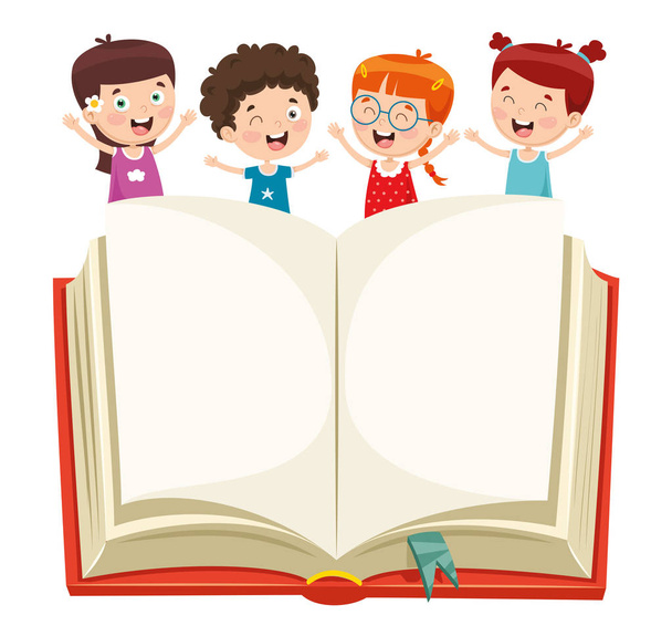 Ilustração vetorial de crianças mostrando livro aberto
 - Vetor, Imagem
