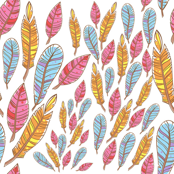 Colorful doodle feathers creative seamless pattern - Wektor, obraz