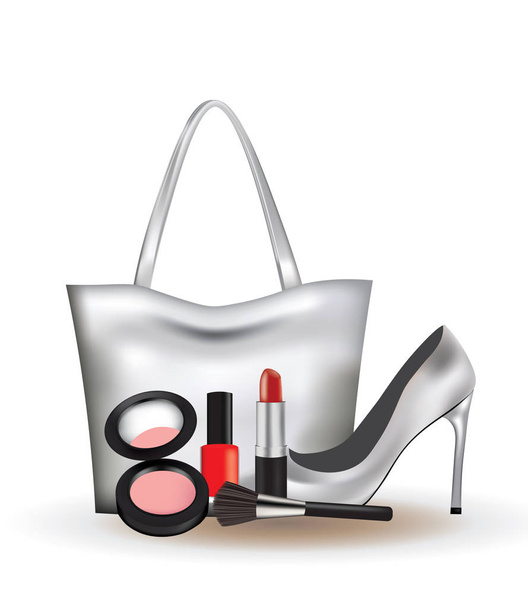 Donna pronta. borsa, scarpe e cosmetici. illustrazione vettoriale
 - Vettoriali, immagini