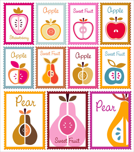 Colección de sellos postales de fruta
 - Vector, imagen