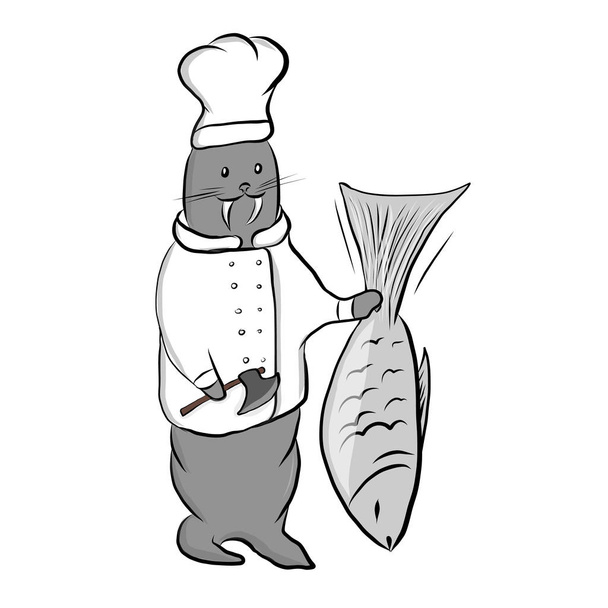Симпатичный карикатурный морж
 - Вектор,изображение