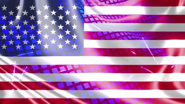 Flaga Amerykańska celebracja fajerwerki tło - Materiał filmowy, wideo