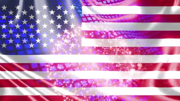 Bandera americana celebración fuegos artificiales fondo
 - Imágenes, Vídeo