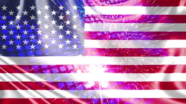 Flaga Amerykańska celebracja fajerwerki tło - Materiał filmowy, wideo