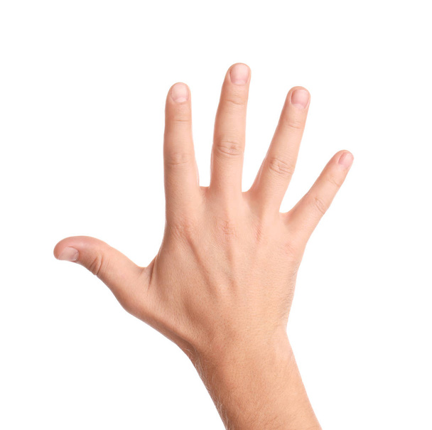 Man showing hand on white background, closeup - Foto, immagini