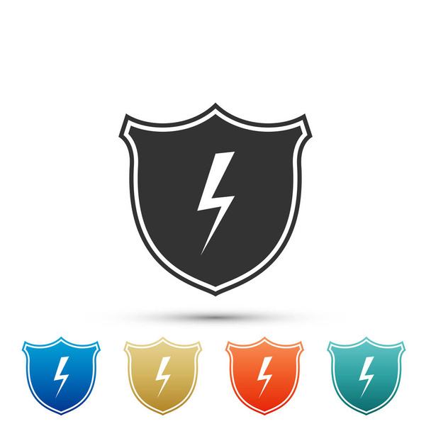 Secure shield with lightning icon isolated on white background. Set elements in colored icons. Flat design. Vector Illustration - Vector, Image