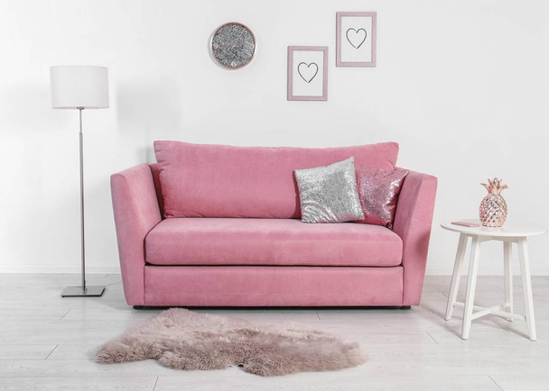 Comfortable sofa with pillows in modern living room interior - Φωτογραφία, εικόνα