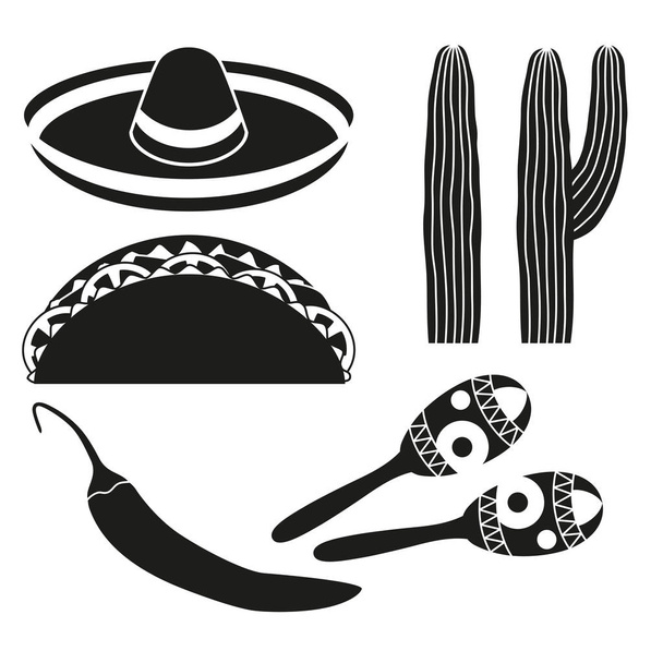 Black and white 6 mexican elements. - Vektor, Bild
