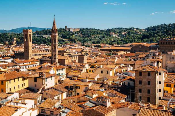 Firenze old town panorama view from Bell Tower Giotto's Campanile in Florence, Italy - 写真・画像