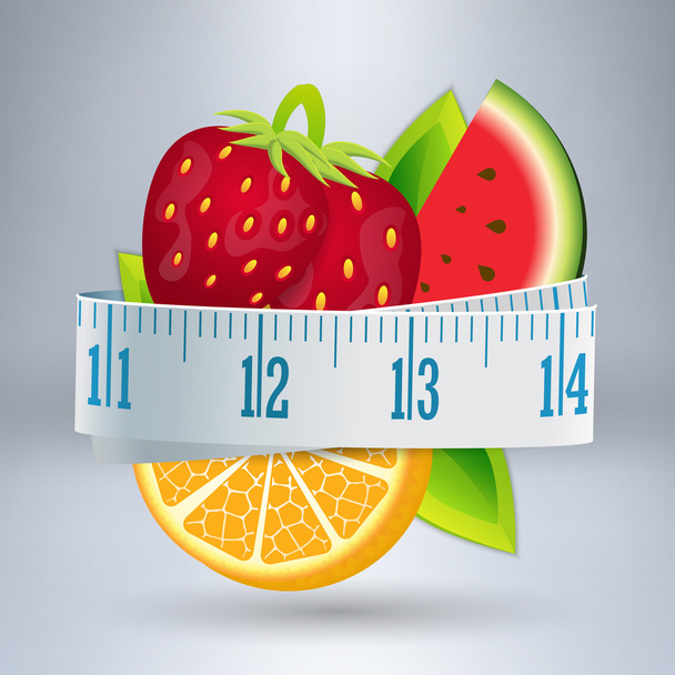 Векторная иллюстрация фруктов с измерительной лентой
 - Вектор,изображение
