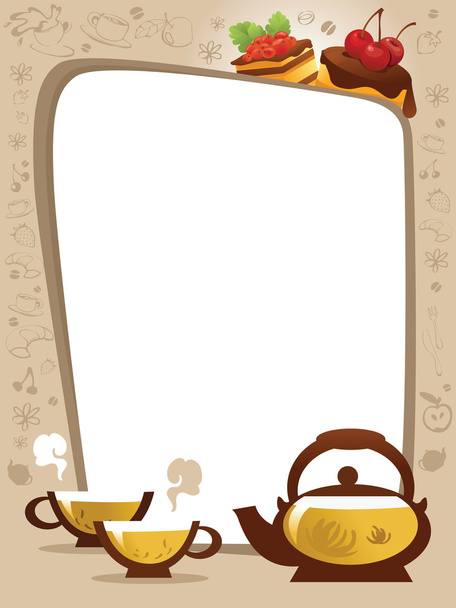Card with Cups and Sweets Cake - Vector, Imagen
