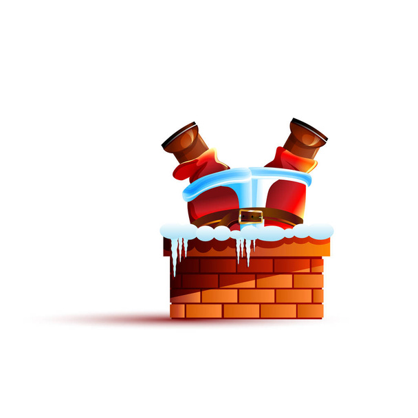 santa claus stuck upside down in the chimney - Vector, Image