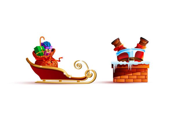 Santa claus zasekl a Dárkove předměty bag sáně - Vektor, obrázek