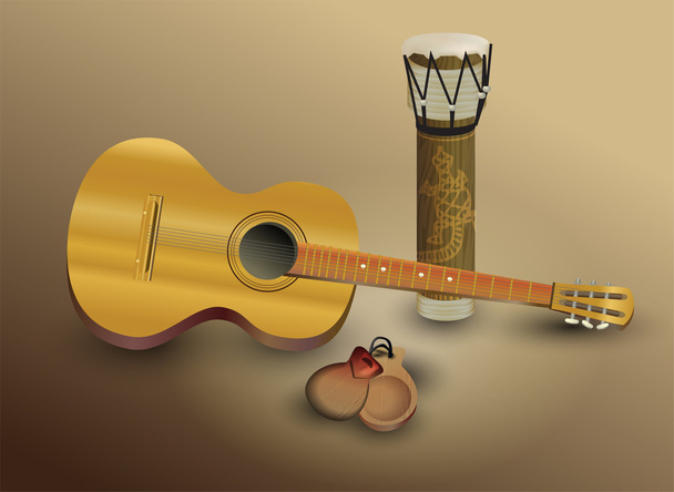 Guitar and percussion . vector illustration  - Vector, Image