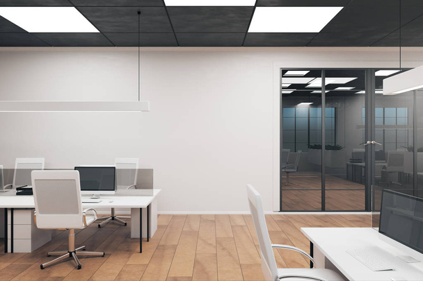 Coworking office interior with furniture. Style, design and workplace concept. 3D Rendering  - 写真・画像