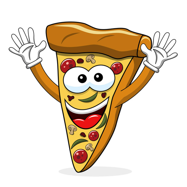 Pizza slice cartoon funny waving isolated on white - Διάνυσμα, εικόνα