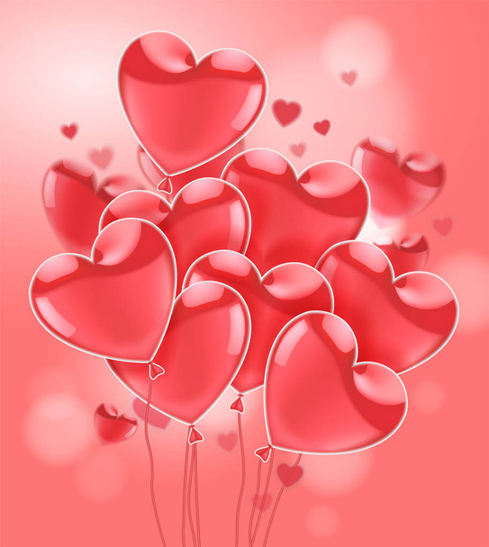 Happy Valentines Day.  Pink flying realistic glossy balloons  on a pink background. Greeting card. - Vettoriali, immagini