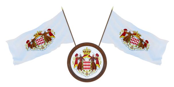 Bandera nacional y escudo de armas de Mónaco. Antecedentes para editores y diseñadores. Fiesta nacional. Ilustración 3D
 - Foto, Imagen