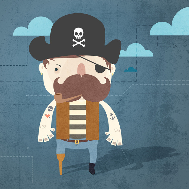 Vector grunge background with pirate. - Vector, Image