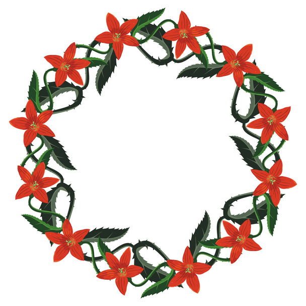 Isolated beautiful wreath with red spiked flowers - Vector, Imagen