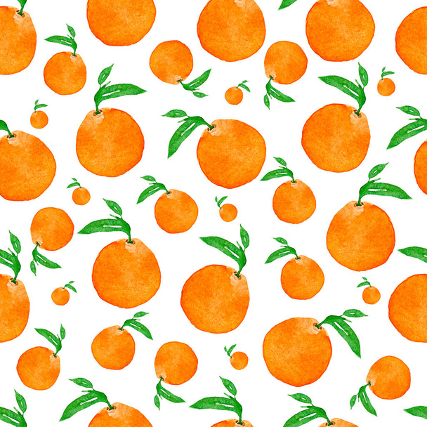 Seamless watercolor pattern with oranges and leaves , hand watercolor illustration. Perfect tasty pattern for your design. Hand drawn art illustration. - Foto, imagen