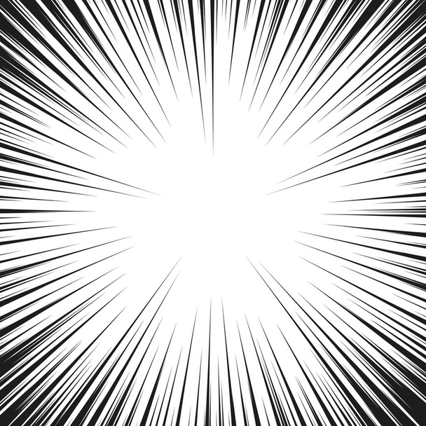 Πολλές γραμμές μαύρο κωμικό ακτινική ταχύτητα σε λευκή βάση. Επίδραση δύναμη έκρηξης εικονογράφηση. Στοιχείο σχεδιασμού comic book. Γραφικό έκρηξη με ταχύτητα γραμμές σε στυλ κόμικ. Εικονογράφηση διάνυσμα - Διάνυσμα, εικόνα