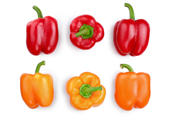 red and orange sweet bell pepper isolated on white background. Top view. Flat lay - Photo, Image