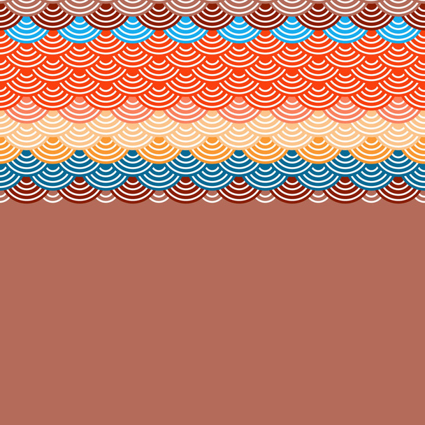 Geometrisch abstracte schalen eenvoudige aard achtergrond met Aziatische Golf cirkel patroon oranje roze blauw rode oker kleuren kaart ontwerp van de banner op bruine achtergrond frame voor uw tekst. Vectorillustratie - Vector, afbeelding