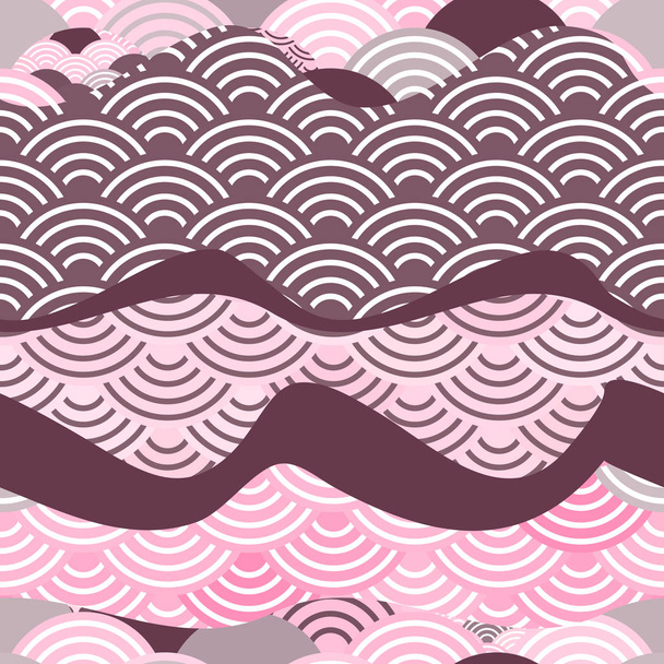 seamless pattern dragon fish scales simple Nature background with japanese wave circle pattern dark brown burgundy maroon pink background. Vector illustration - Vector, Image