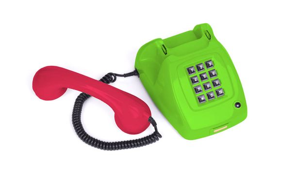 Vintage mehrfarbiges Telefon mit weißem Hintergrund - Foto, Bild