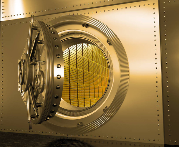 Safe with the door open. Gold in the vault. 3D illustration. - Photo, Image