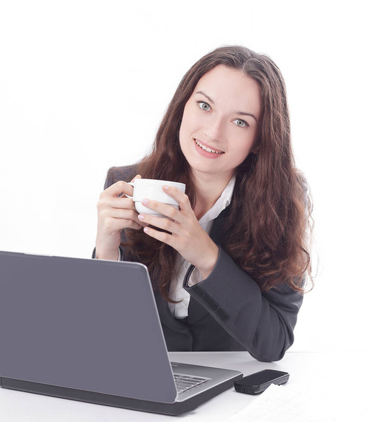 modern business woman with Cup of coffee in the workplace. - Фото, зображення
